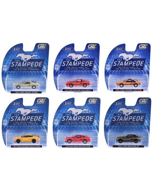 More Than Diecast GreenLight Mustang Stampede Series 2 set of six 1:64 scale die-cast Ford Mustang model cars.