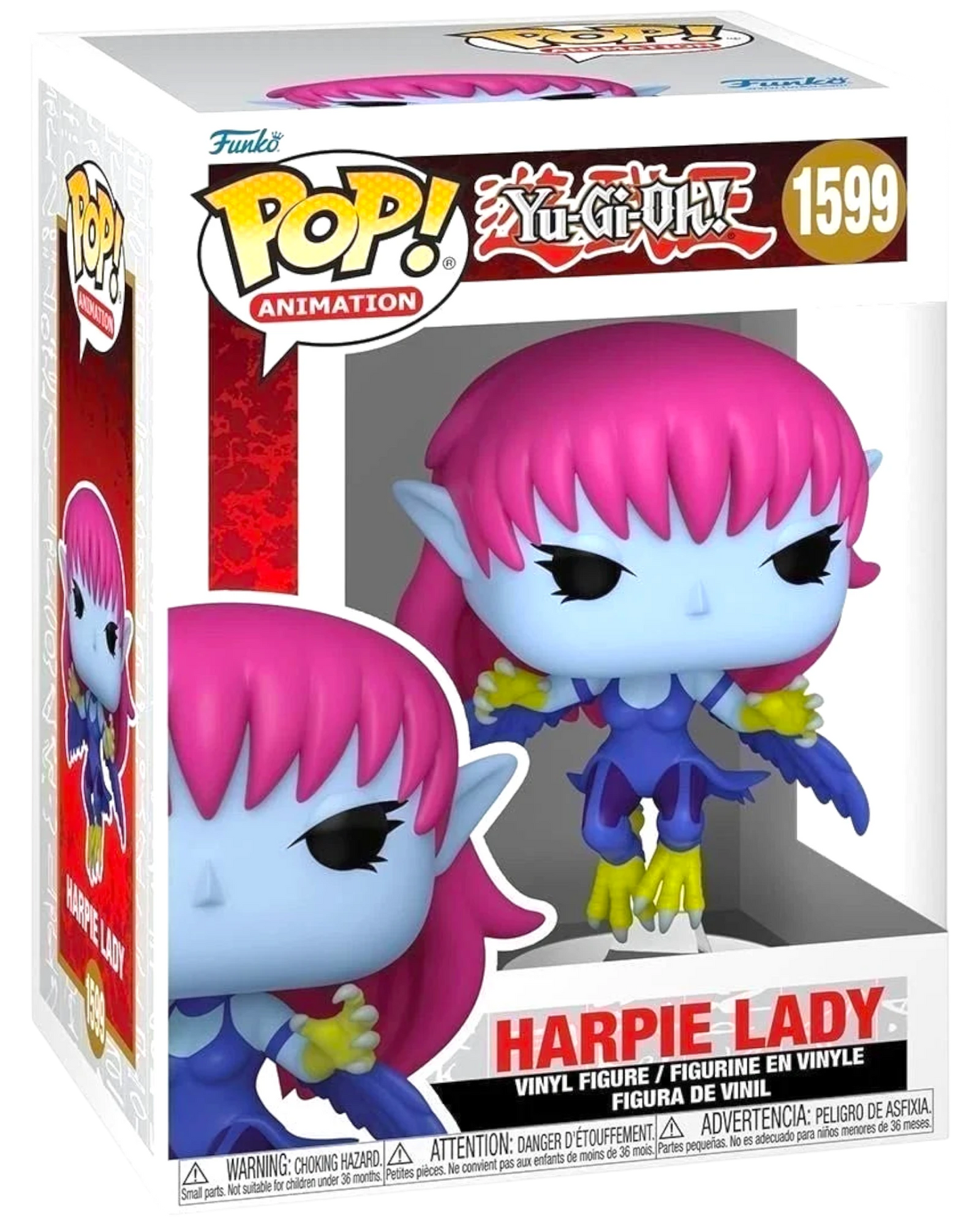 More Than Diecast Funko Pop! Yu-Gi-Oh! Harpie Lady vinyl figure with blue skin, pink hair, and yellow talons.
