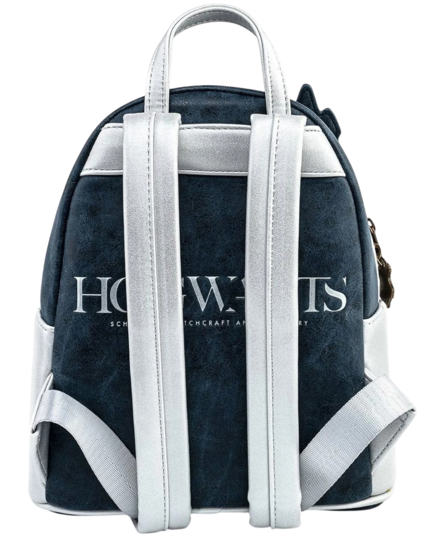 More Than Diecast Harry Potter Hogwarts Castle mini-backpack with silver straps and Hogwarts text detail. Faux leather and suede.