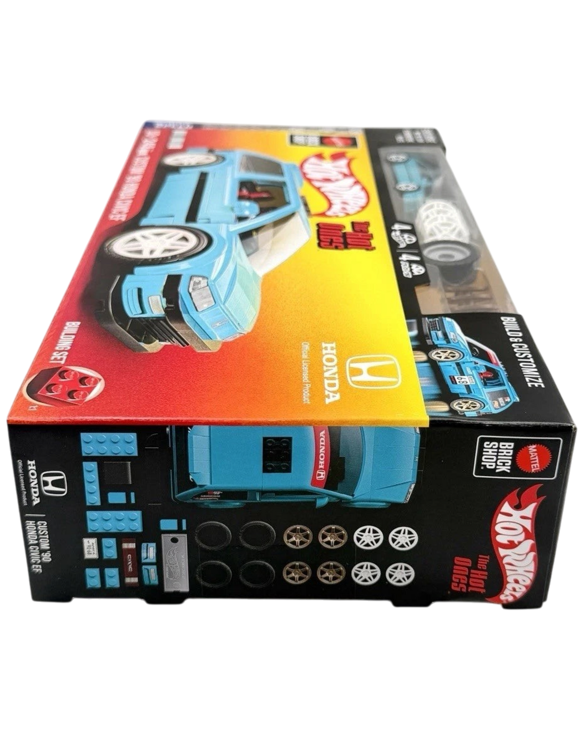 More Than Diecast Mattel Hot Wheels Brick Shop Custom 90 Honda Civic EF buildable brick set in blue packaging