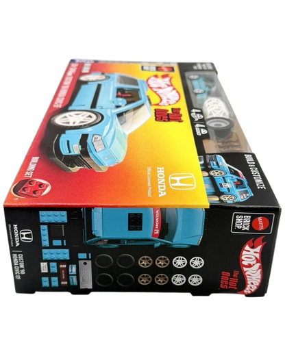More Than Diecast Mattel Hot Wheels Brick Shop Custom 90 Honda Civic EF buildable brick set in blue packaging