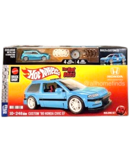 More Than Diecast Hot Wheels Mattel Brick Shop Custom 90 Honda Civic EF buildable set in blue packaging