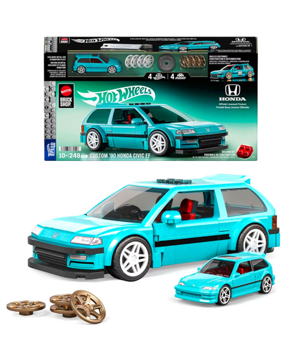 More Than Diecast Hot Wheels Mattel Brick Shop Custom 90 Honda Civic EF buildable set with diecast car and wheels