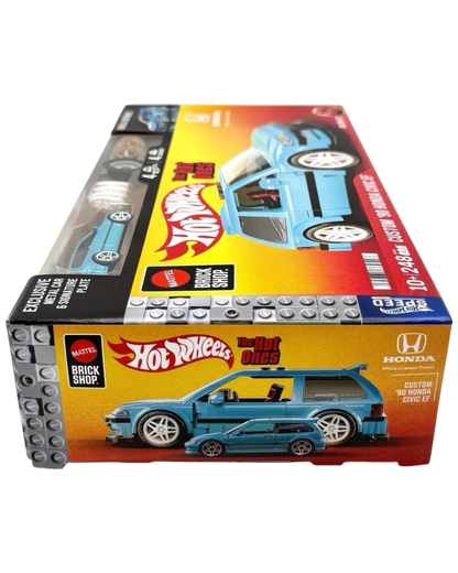 More Than Diecast Mattel Hot Wheels Brick Shop Custom 90 Honda Civic EF building set in blue with The Hot Ones livery.