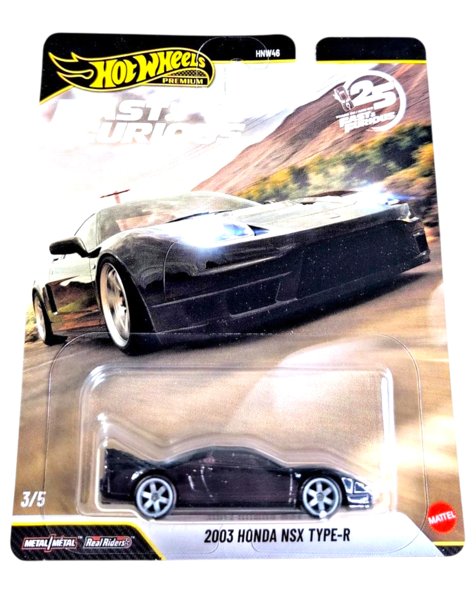 More Than Diecast Hot Wheels Premium 2003 Honda NSX Type-R in black, 1:64 scale Fast & Furious 25th Anniversary model.