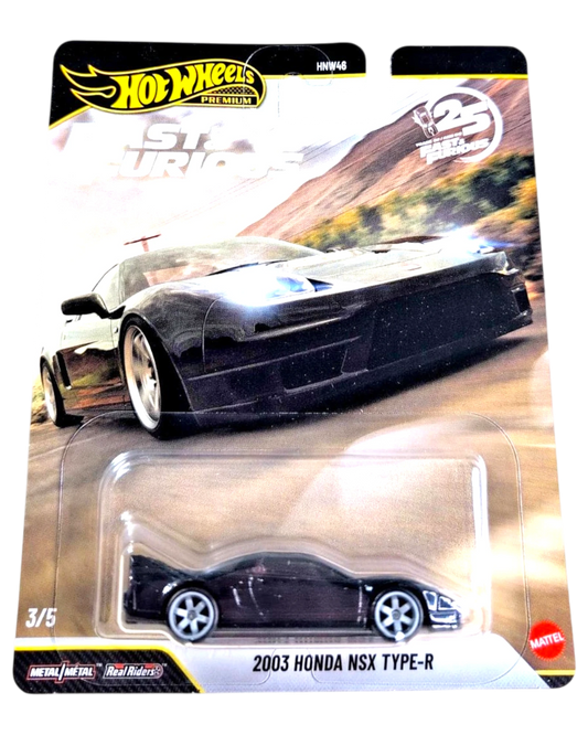 More Than Diecast Hot Wheels Premium 2003 Honda NSX Type-R in black, 1:64 scale Fast & Furious 25th Anniversary model.
