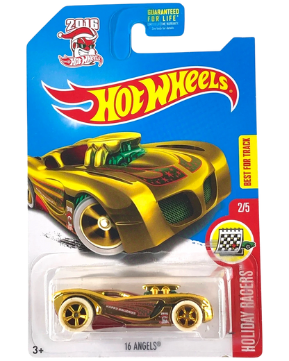 More Than Diecast Hot Wheels 16 Angels gold Super Treasure Hunt die-cast car in original 2016 Holiday Racers packaging
