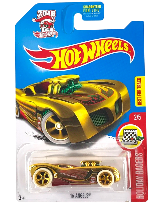 More Than Diecast Hot Wheels 16 Angels gold Super Treasure Hunt die-cast car in original 2016 Holiday Racers packaging