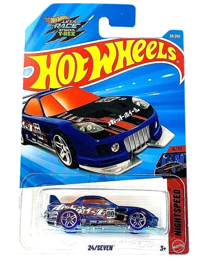 More Than Diecast Hot Wheels 24/Seven 1:64 scale diecast car in metalflake blue from the 2026 Nightspeed series.