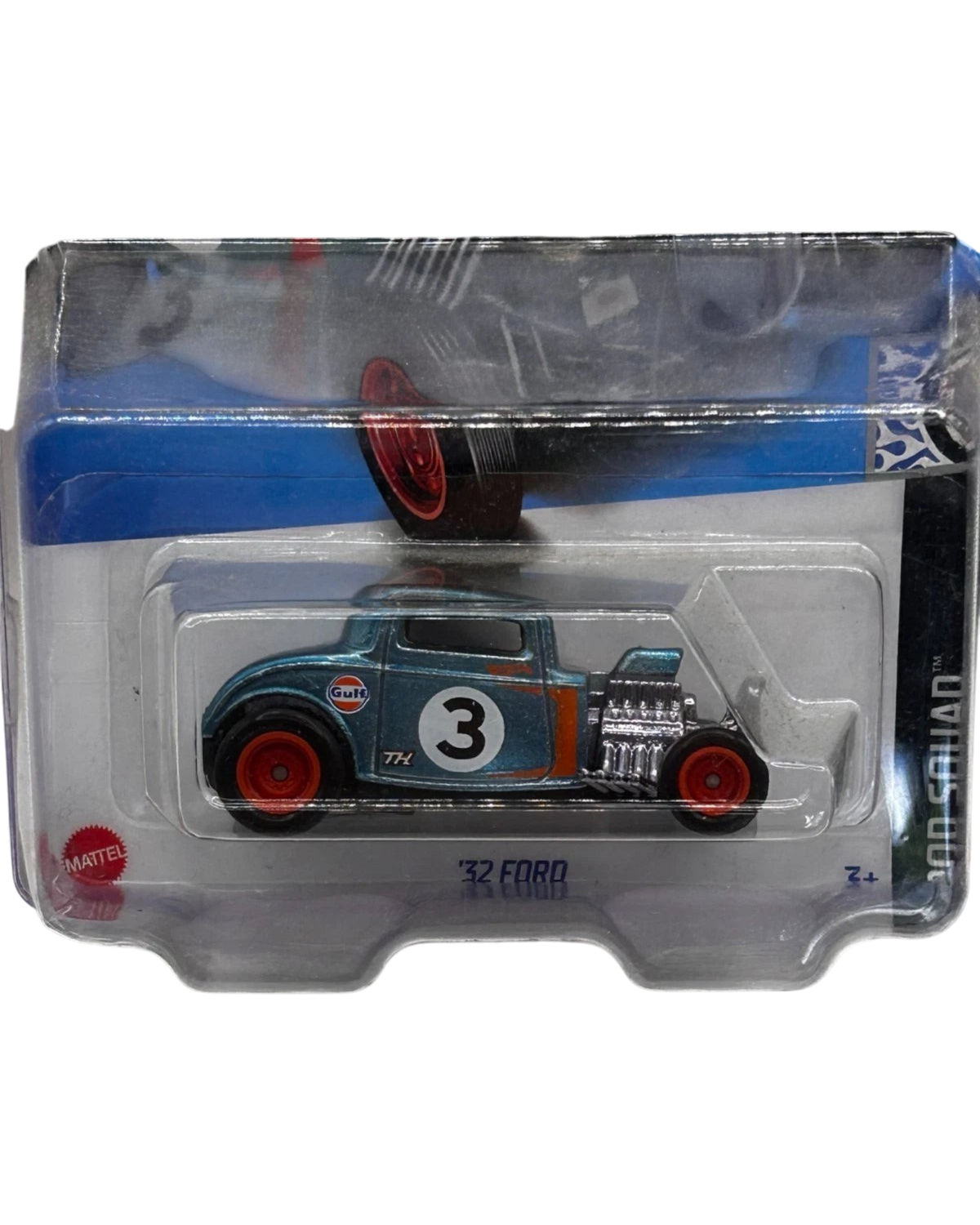 More Than Diecast Hot Wheels Super Treasure Hunt 32 Ford in Gulf Blue with racing number 3 and Real Riders tires