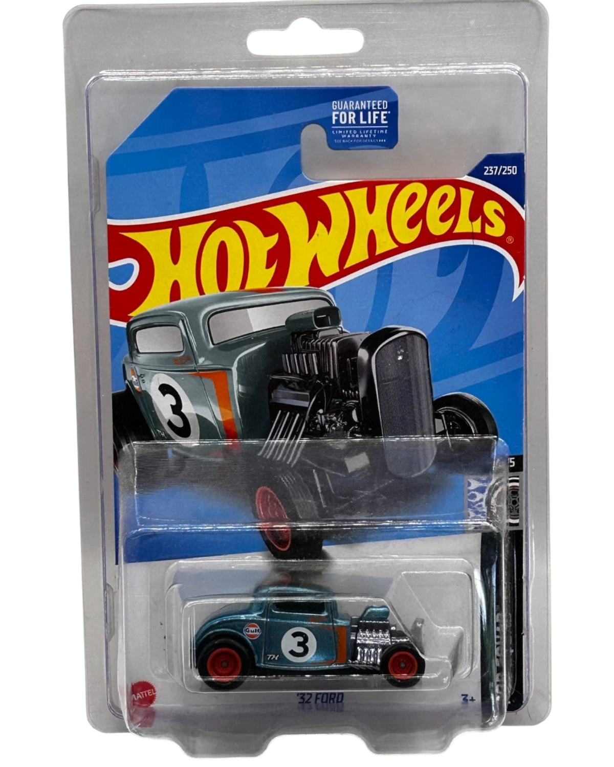 More Than Diecast Hot Wheels 32 Ford Super Treasure Hunt in Gulf Blue with Real Riders tires in blister packaging