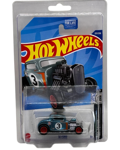 More Than Diecast Hot Wheels 32 Ford Super Treasure Hunt in Gulf Blue with Real Riders tires in blister packaging