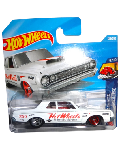 More Than Diecast 2026 Hot Wheels International Short Card '68 Dodge Dart Drag Racers #104/250, white diecast car with red accents and racing decals.