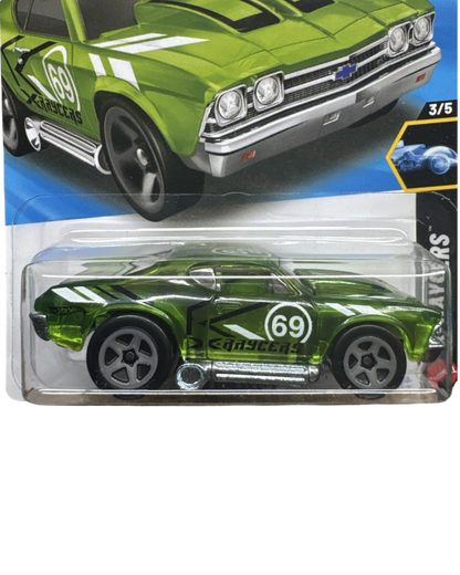 More Than Diecast Hot Wheels 69 Chevelle X-Racers 1:64 scale green die-cast muscle car in mint on card packaging