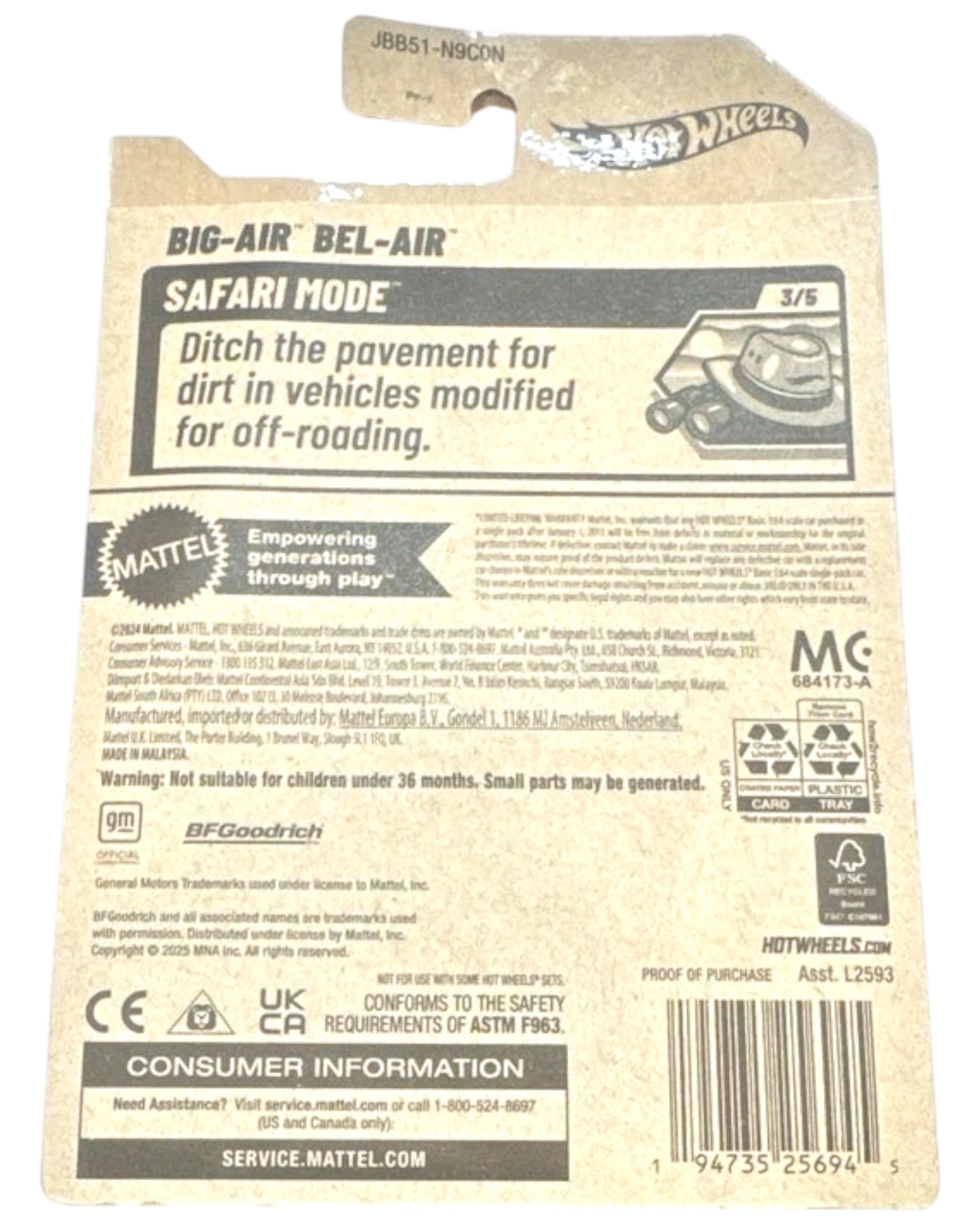 More Than Diecast Hot Wheels Big Air Bel-Air Safari Mode 1:64 scale die-cast car packaging back view
