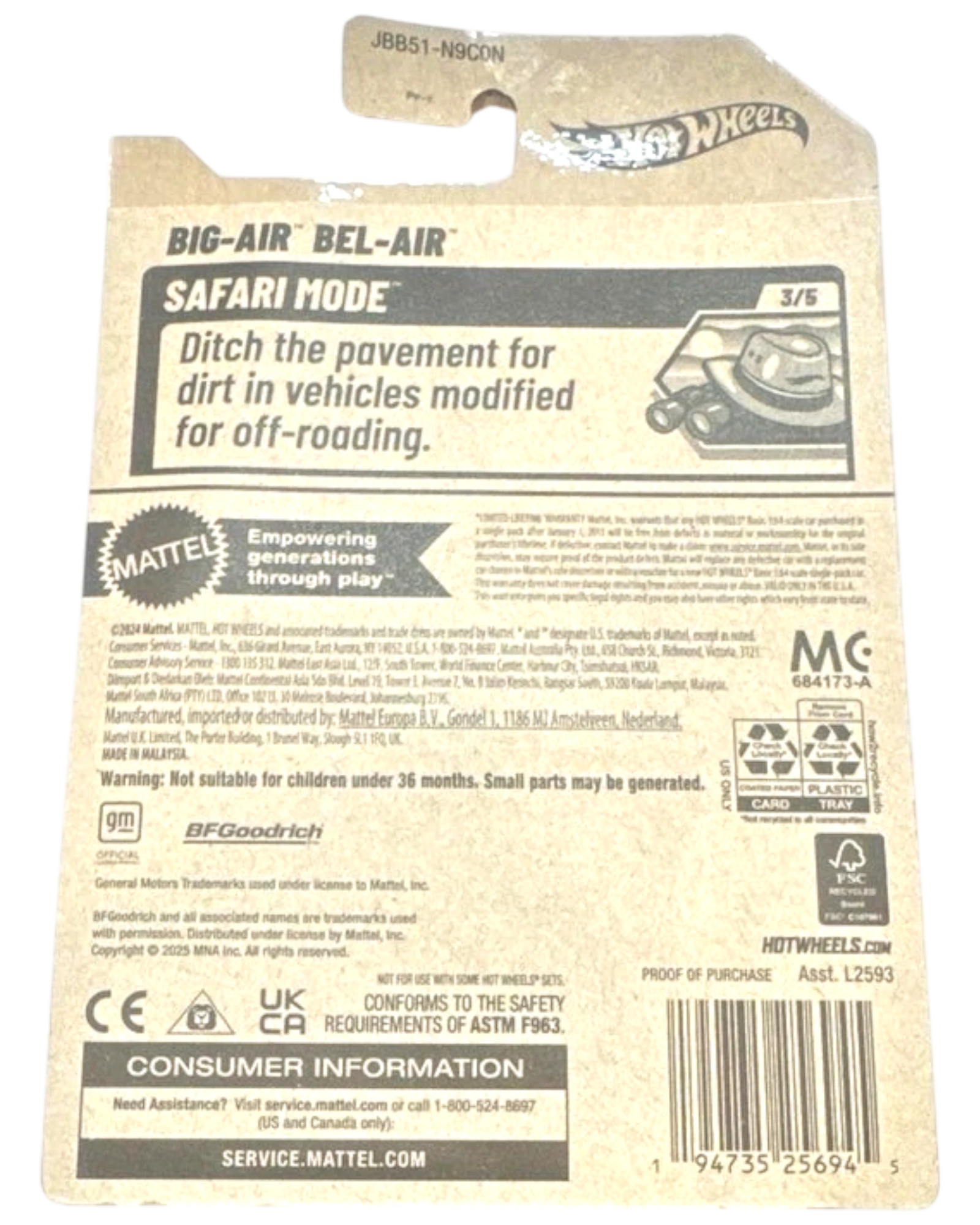 More Than Diecast Hot Wheels Big Air Bel-Air Safari Mode 1:64 scale die-cast car packaging back view