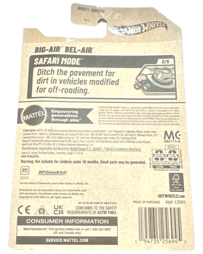 More Than Diecast Hot Wheels Big Air Bel-Air Safari Mode 1:64 scale die-cast car packaging back view