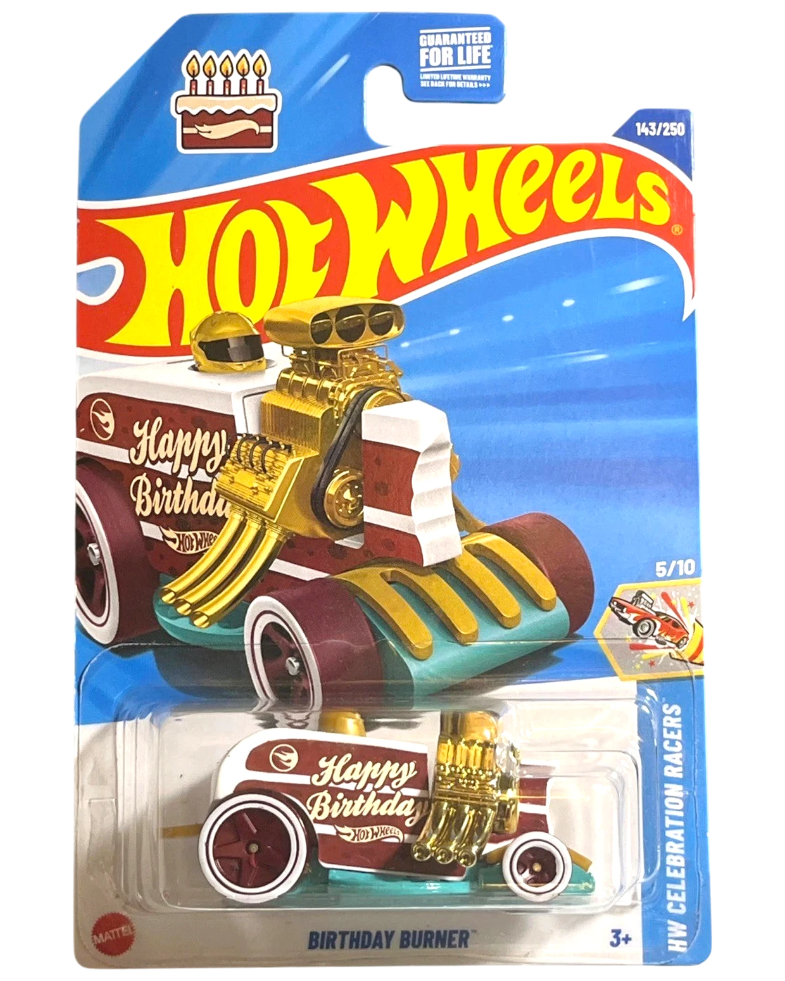 More Than Diecast Hot Wheels Birthday Burner Treasure Hunt car in original packaging with celebration graphics