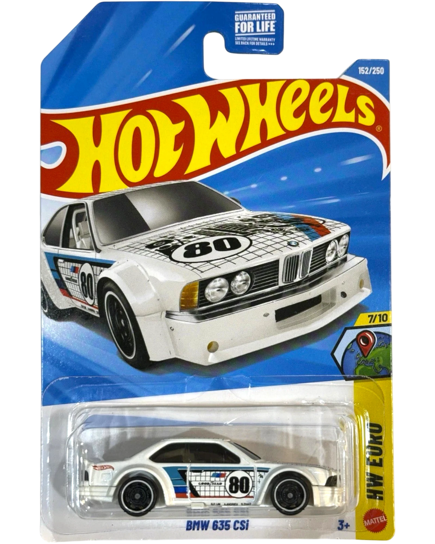 More Than Diecast Hot Wheels 1:64 scale white BMW 635 CSi diecast car with black accents and '80' graphics.