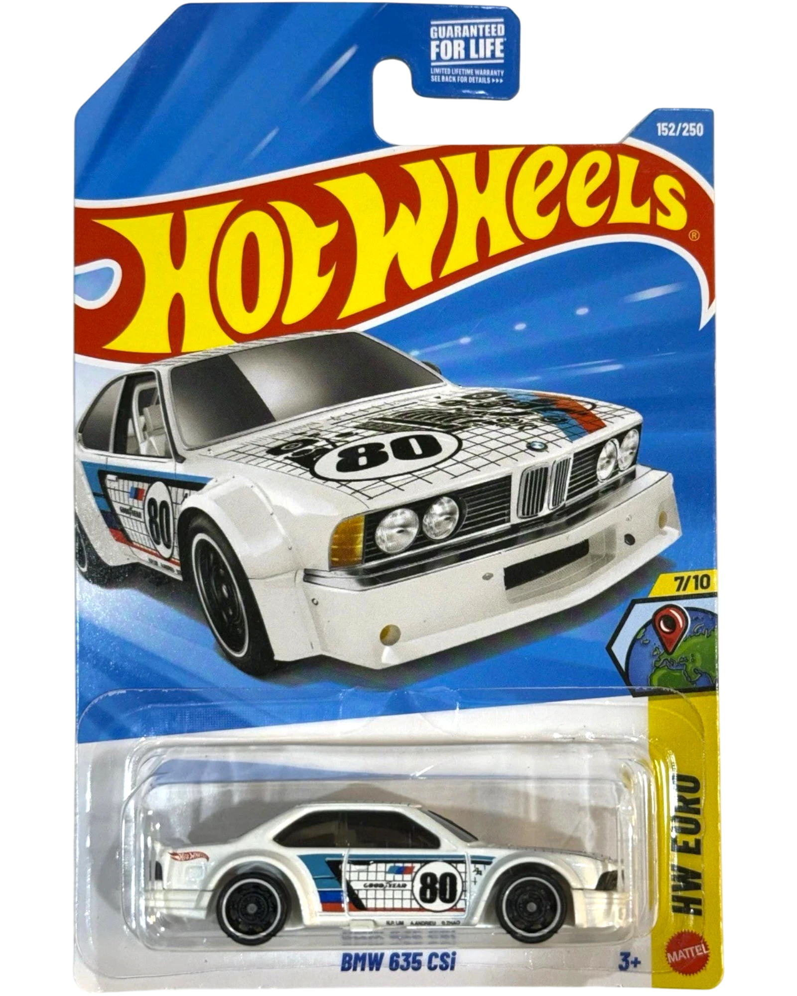 More Than Diecast Hot Wheels 2026 BMW 635 CSi 1:64 die-cast model car in white with racing graphics and number 80.