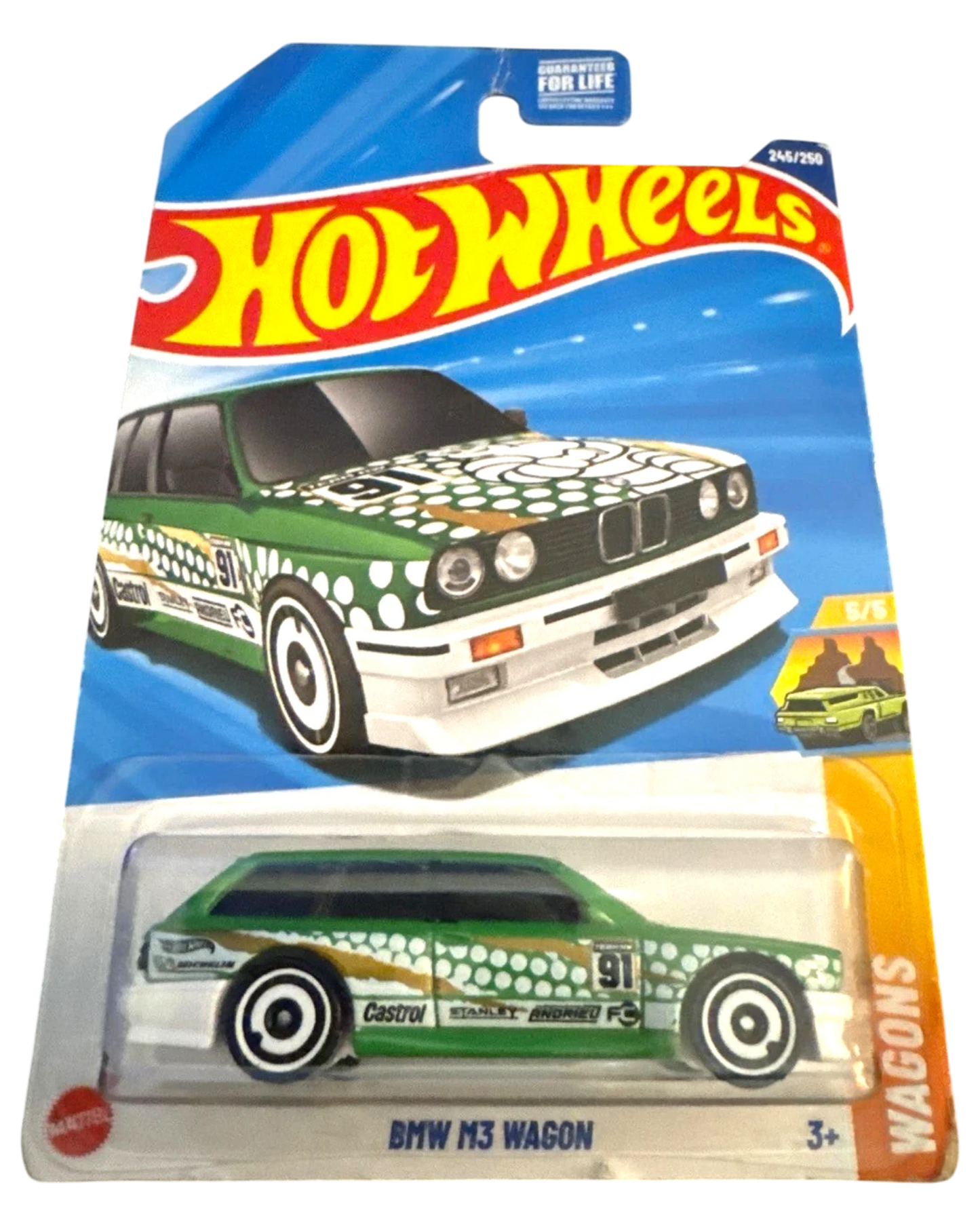 More Than Diecast Hot Wheels 2025 BMW M3 Wagon, green with white polka dots and gold accents, 5/5 series