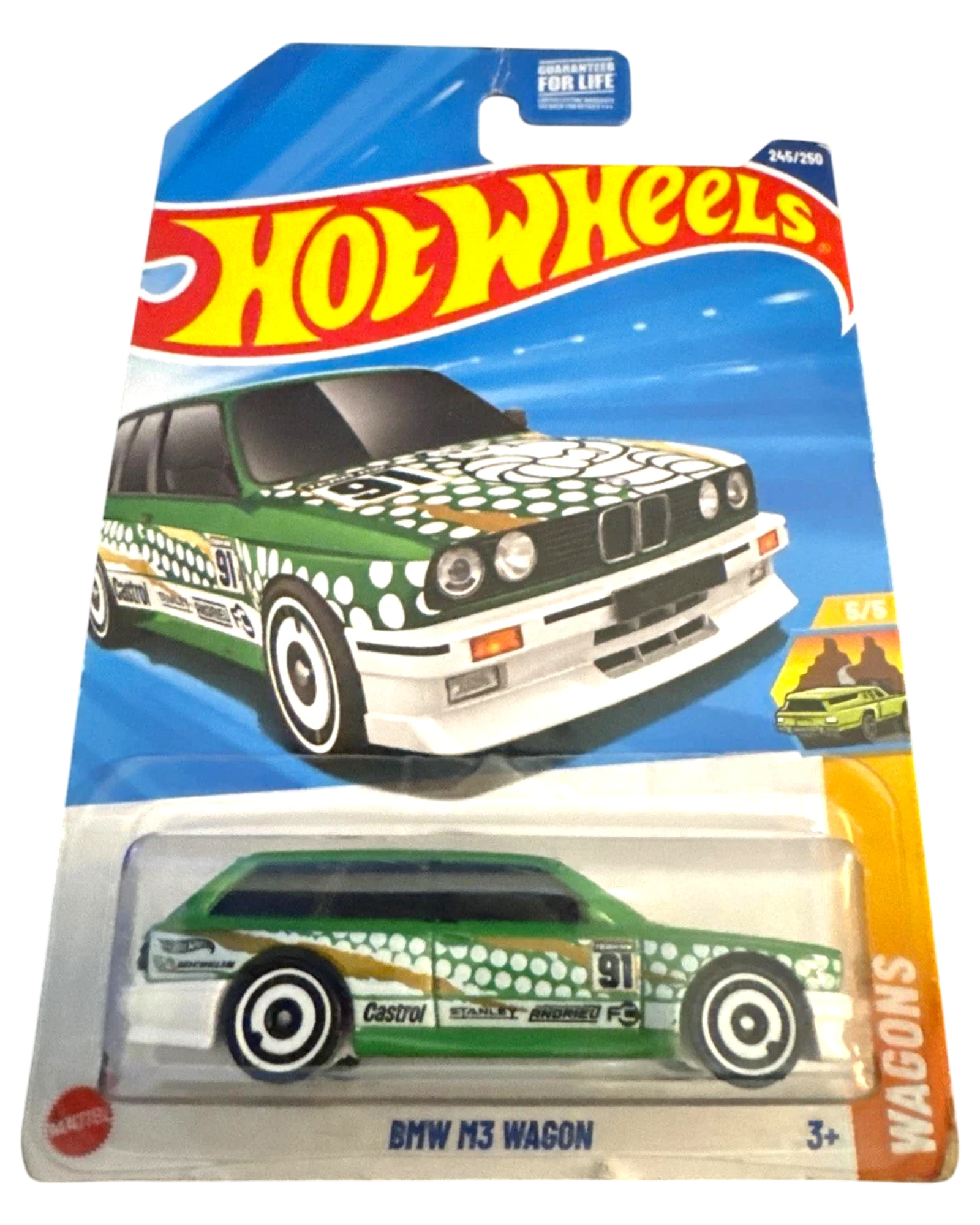 More Than Diecast Hot Wheels 2025 BMW M3 Wagon, green with white polka dots and gold accents, 5/5 series