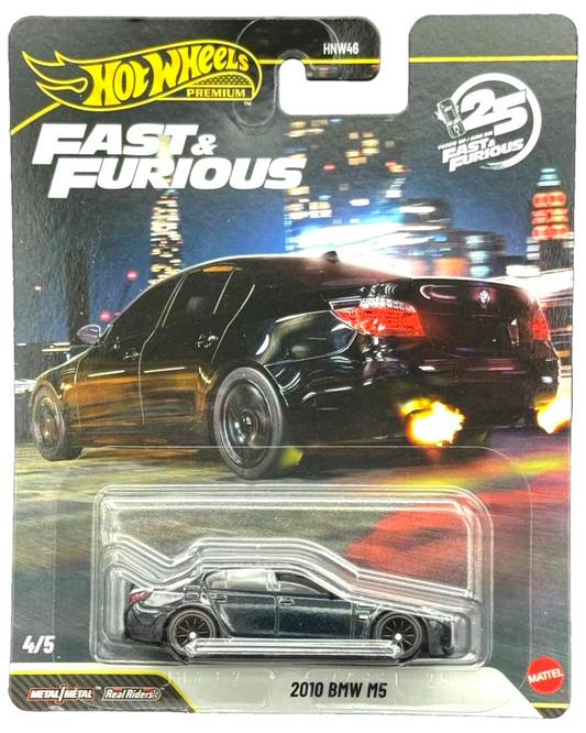 More Than Diecast Hot Wheels Premium 2010 BMW M5 die-cast car in black packaging from the Fast & Furious 25 Years series