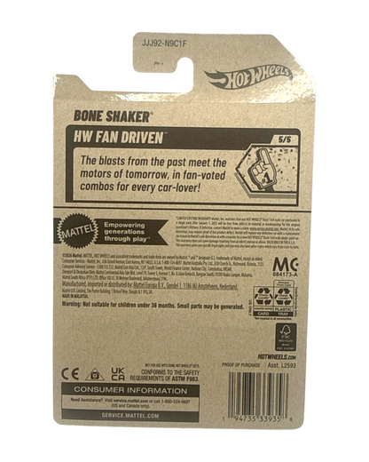 More Than Diecast Hot Wheels Bone Shaker HW Fan Driven card back showing product information and serial number