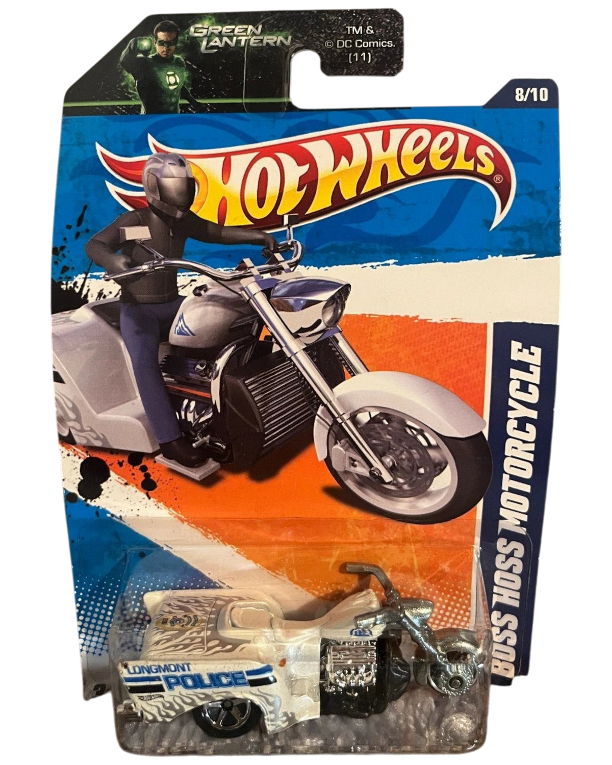 More Than Diecast Hot Wheels Boss Hoss white police motorcycle die-cast toy in original blister card packaging