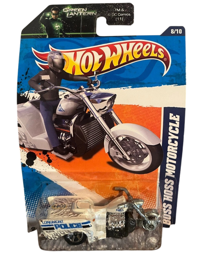 More Than Diecast Hot Wheels Boss Hoss white police motorcycle die-cast toy in original blister card packaging