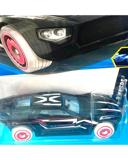 More Than Diecast Hot Wheels Bullet Proof X-Raycers die-cast car in clear black with pink wheels in blister packaging