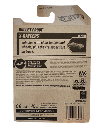 More Than Diecast Hot Wheels Bullet Proof X-Raycers 2026 packaging back view with product details and branding