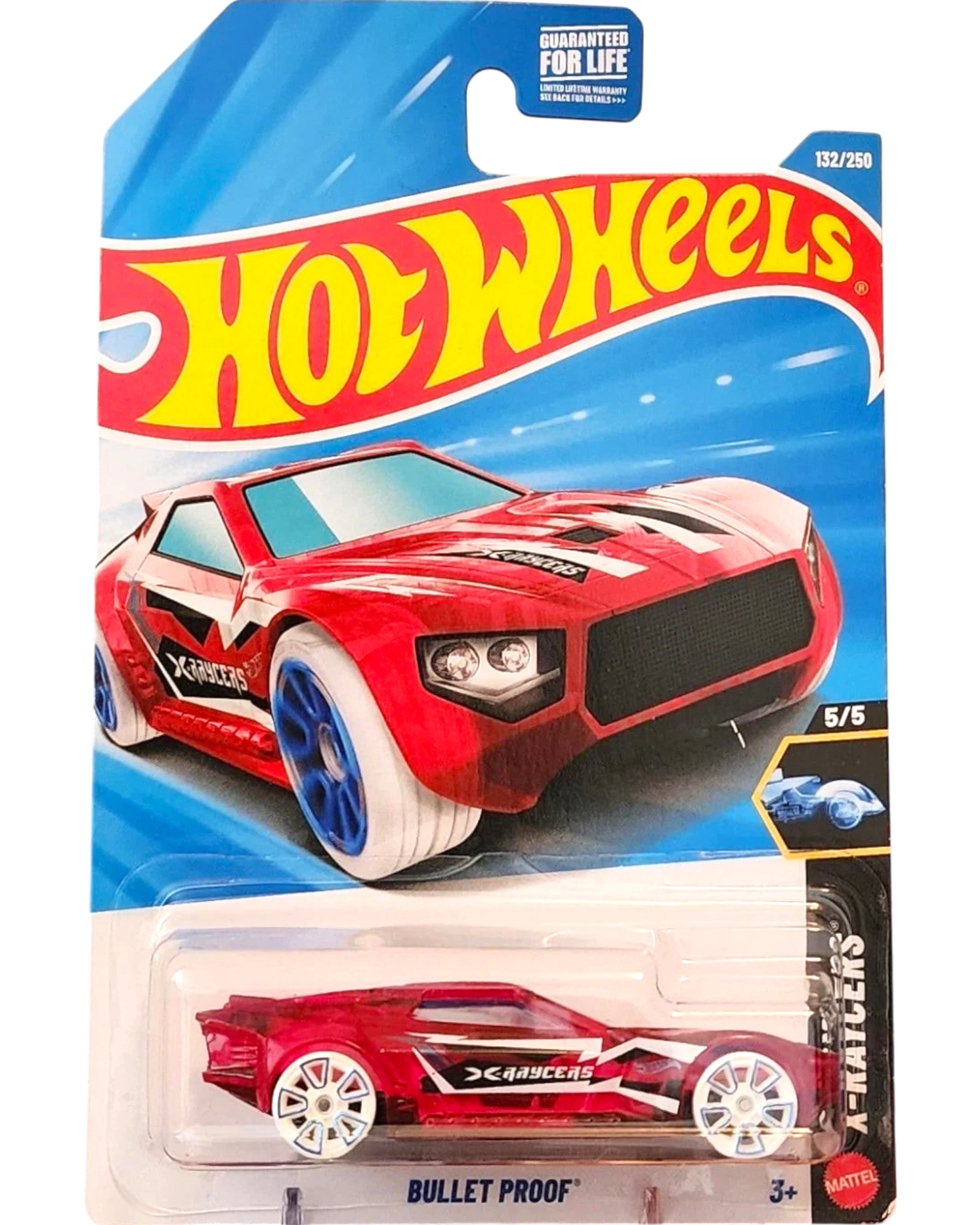 More Than Diecast Hot Wheels Bullet Proof red X-Raycers die-cast car with transparent body in original blister packaging