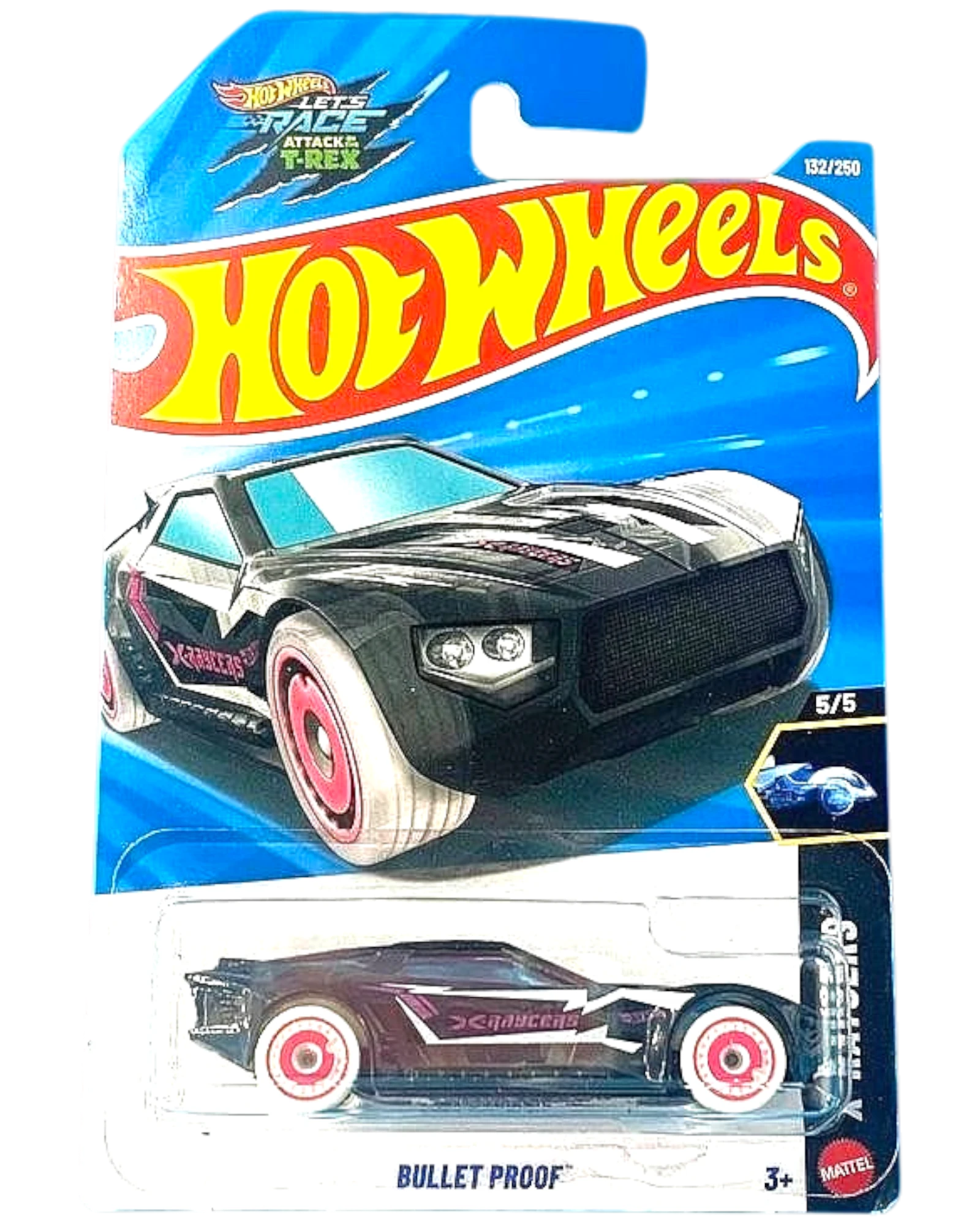 More Than Diecast Hot Wheels 2026 Bullet Proof X-Raycers 1:64 die-cast car in clear and black with pink wheel accents.