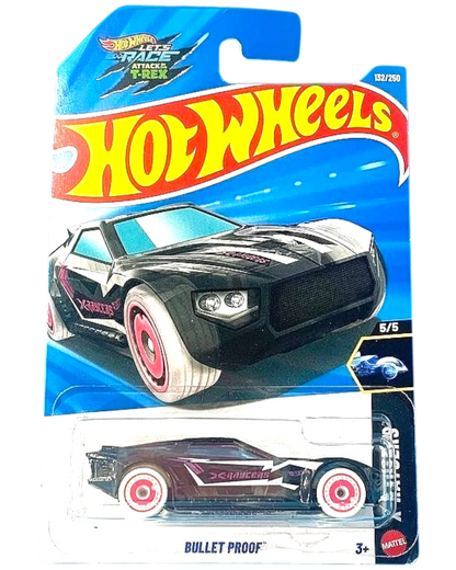 More Than Diecast Hot Wheels 2026 Bullet Proof X-Raycers 1:64 die-cast car in clear and black with pink wheel accents.
