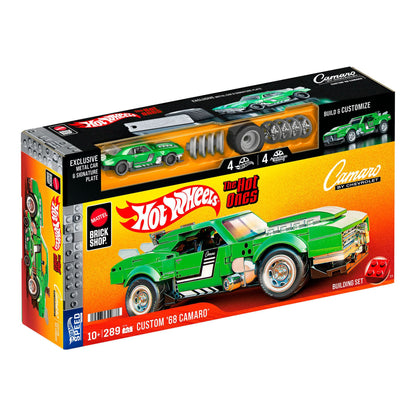 More Than Diecast Hot Wheels Custom 68 Camaro building set box featuring a green buildable model and die-cast car.