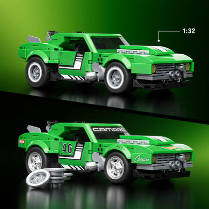 More Than Diecast Hot Wheels Custom 68 Camaro 1:32 scale green brick building set with custom decals and wheel covers