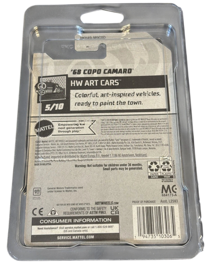 More Than Diecast Hot Wheels 68 COPO Camaro Art Cars packaging back view showing product details and barcode