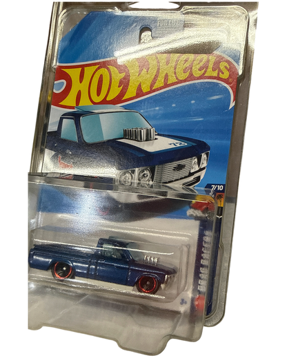 More Than Diecast Hot Wheels Custom '72 Chevy LUV error edition blue die-cast pickup truck in original packaging
