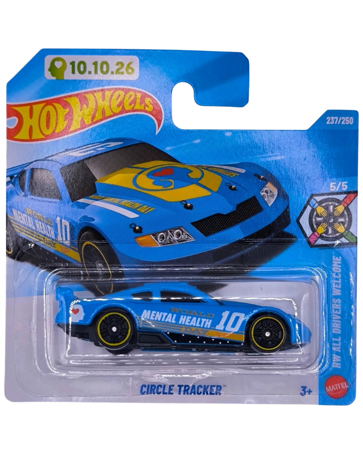More Than Diecast Hot Wheels Circle Tracker blue die-cast car in short card packaging from the All Drivers Welcome set