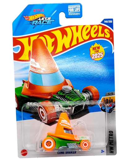 More Than Diecast Hot Wheels Cone Shaker orange 1:64 scale die-cast novelty vehicle in original blister packaging