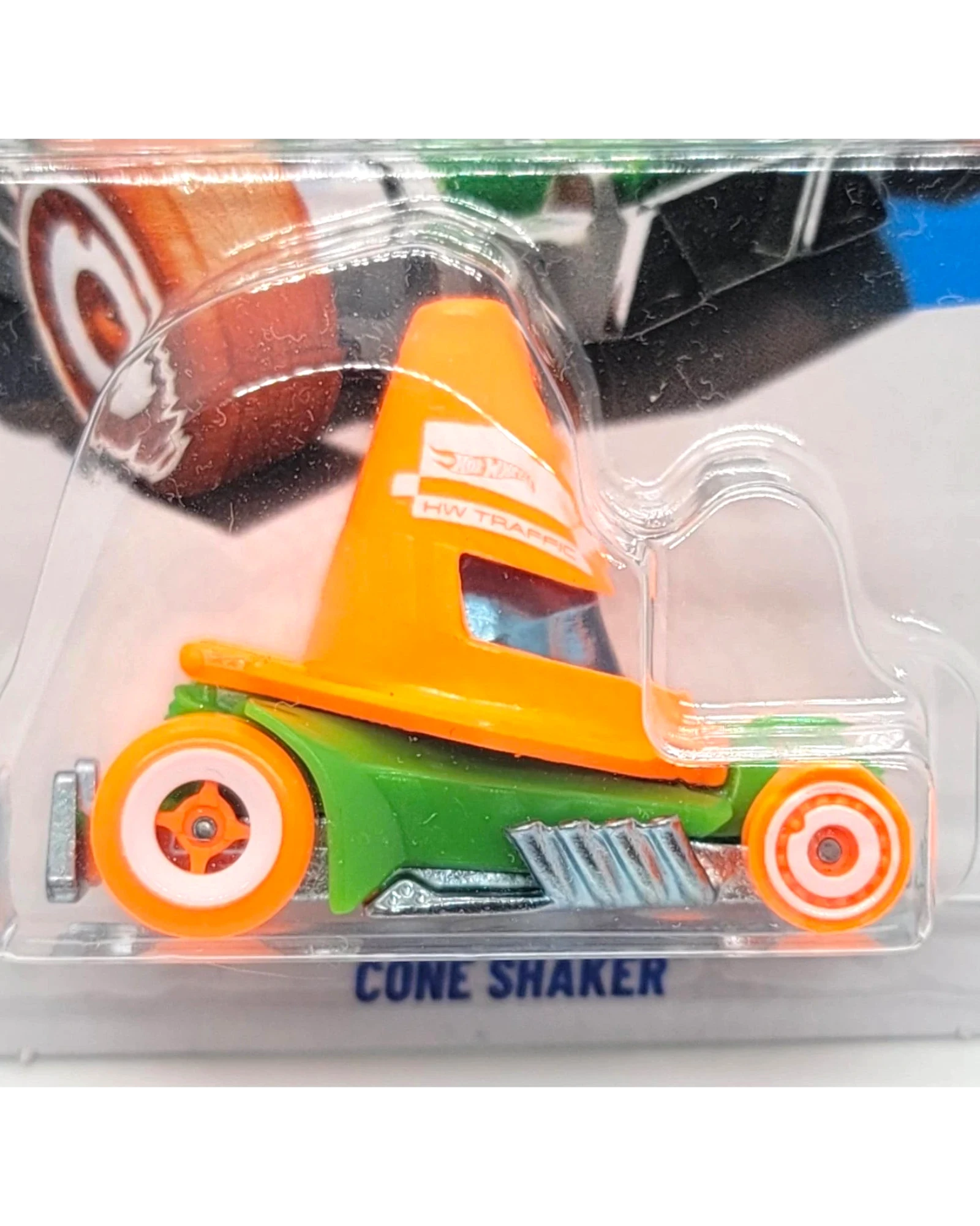 More Than Diecast Hot Wheels Cone Shaker orange traffic cone novelty car in 1:64 scale die-cast packaging