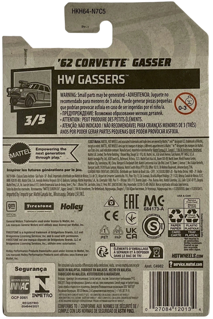 More Than Diecast Hot Wheels 2023 62 Corvette Gasser packaging back showing product details and safety information