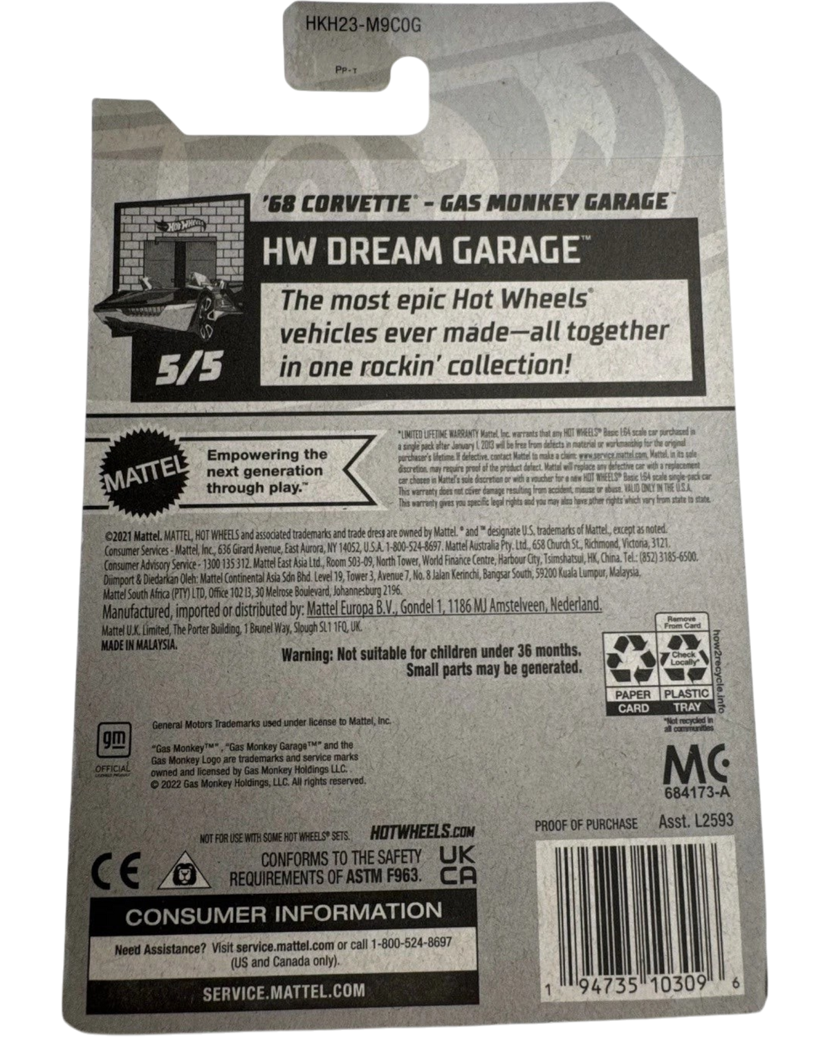 Back of More Than Diecast Hot Wheels 1968 Corvette Gas Monkey Garage card packaging with product details