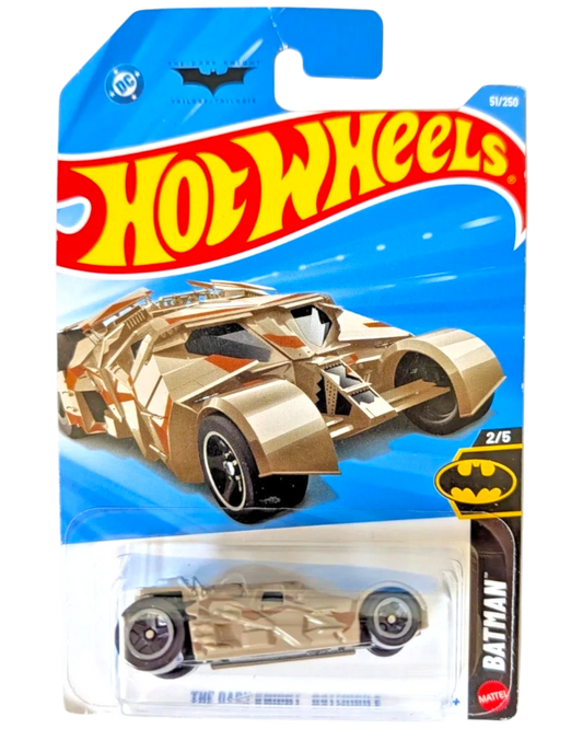 More Than Diecast Hot Wheels The Dark Knight Batmobile 1:64 die-cast car in tan camouflage on blister card packaging