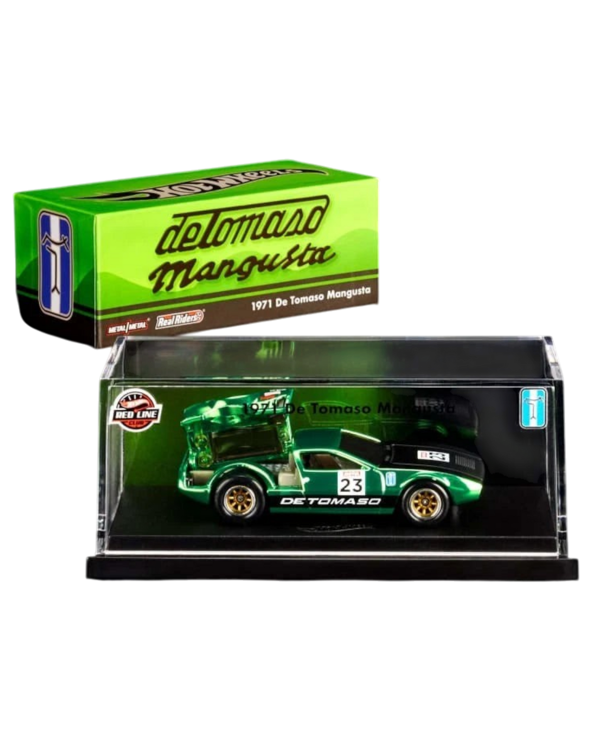 More Than Diecast 1971 De Tomaso Mangusta RLC exclusive in Spectraflame green with display case and collector box