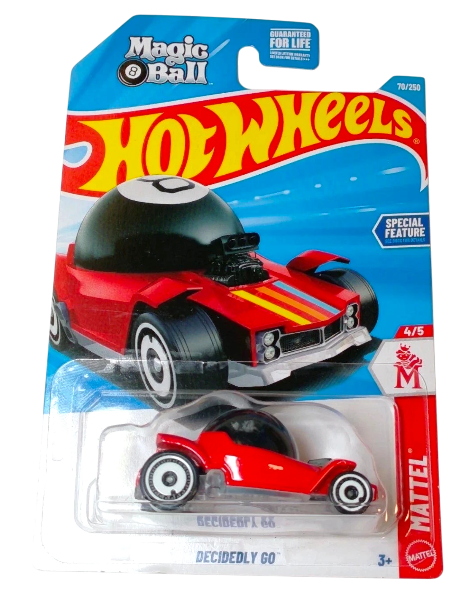 More Than Diecast Hot Wheels Decidedly Go Magic 8 Ball red toy car in original blister pack packaging