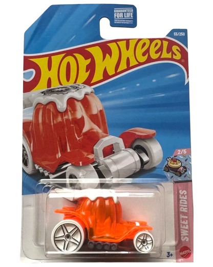 More Than Diecast Hot Wheels Dessert Drifter die-cast car in translucent orange with white wheels on blister card