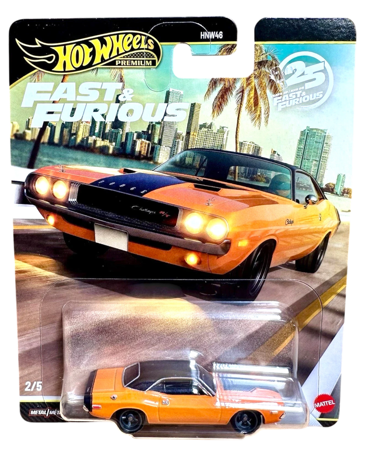 More Than Diecast Hot Wheels 2026 Fast & Furious 25th Anniversary 1970 Dodge Challenger R/T die-cast car in orange