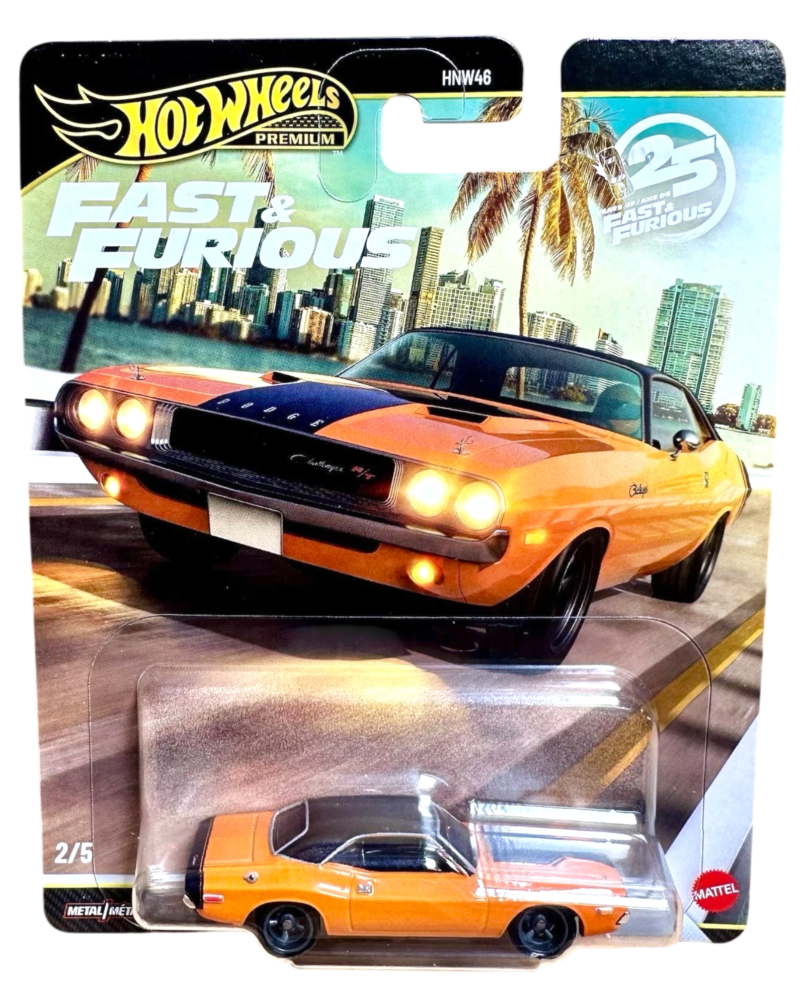 More Than Diecast Hot Wheels 2026 Fast & Furious 25th Anniversary 1970 Dodge Challenger R/T die-cast car in orange